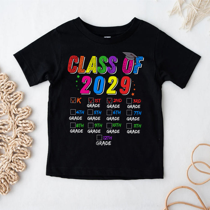 Personalized T-Shirt For Kids Class Of 2029 Colorful Design Custom Grade Level & Year Back To School Outfit