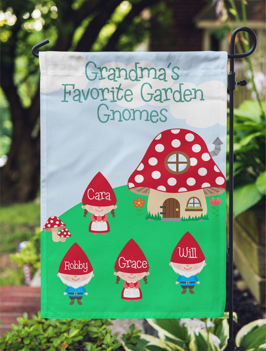 Personalized Garden Flag For Nana Grandma's Favorite Garden Gnomes Custom Grandkids Name Welcome Flag Christmas Gifts