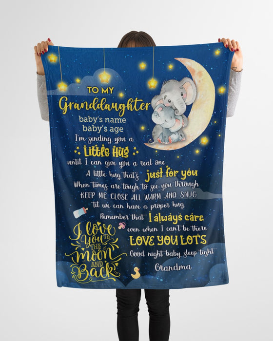 Personalized To My Granddaughter Blanket From Grandpa Grandma Cute Elephants Moon Galaxy Custom Name Gifts For Christmas