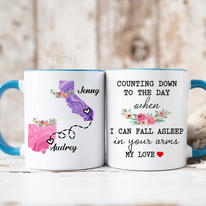 Personalized Coffee Mug For Couples Him Her Floral Counting Down To The Day Custom Name Accent Cup State To State Gifts