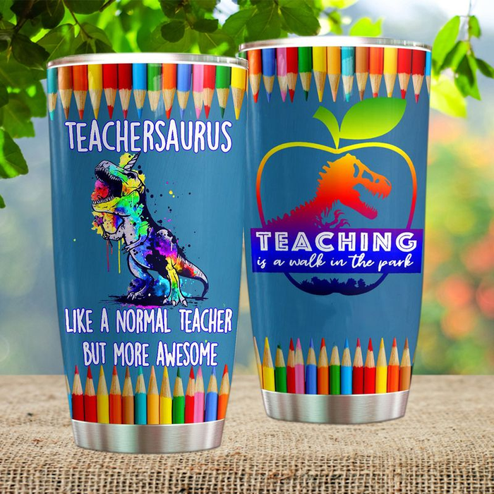 Funny Tumbler For Teacher Teachersaurus Colorful Crayons T Rex Dinosaur 20oz Travel Cup Gifts For Back To School