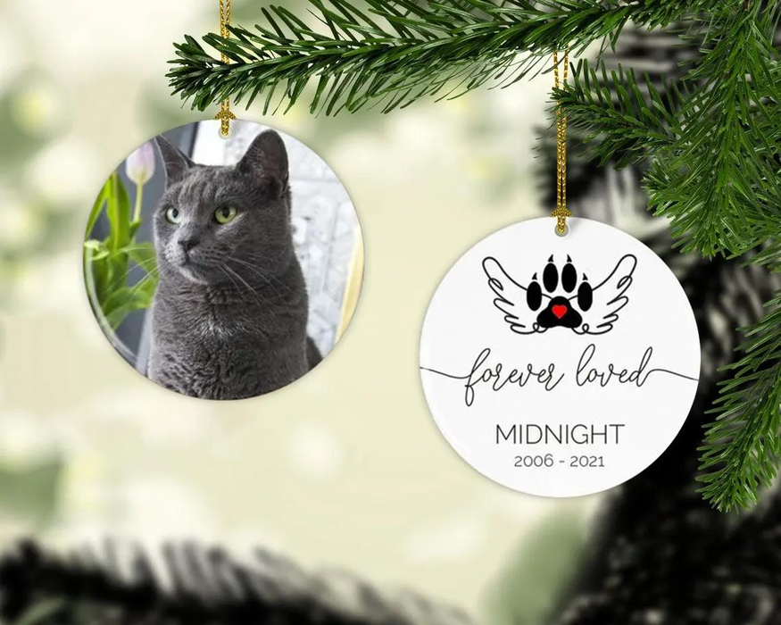 Personalized Memorial Ornament For Pet Loss Forever Loved Paw Print Angle Wings Custom Name & Photo Sympathy Gifts