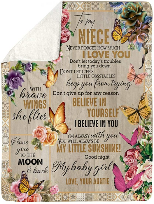 Personalized Rustic Floral Blanket To My Niece Rose & Butterfly Premium Blankets Custom Name