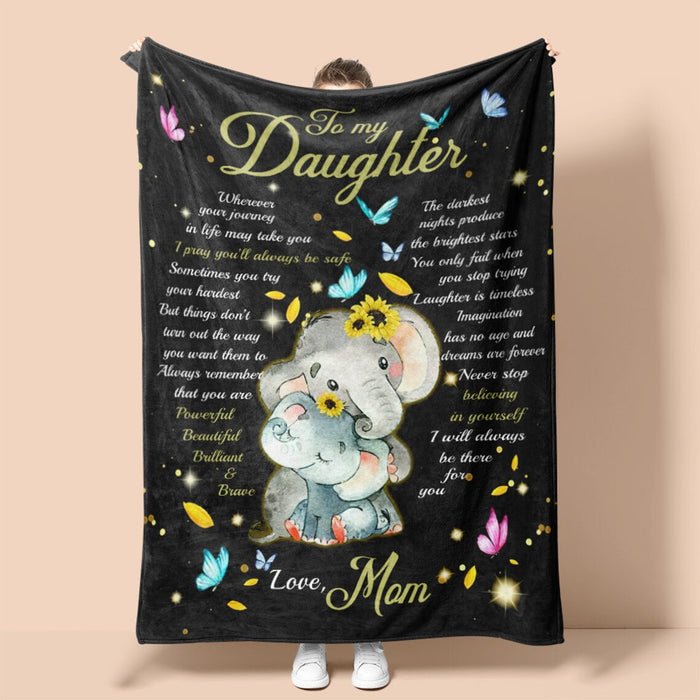 Personalized To My Daughter Fleece Sherpa Blanket From Mom I Will Always Be There For You Elephant With Sunflower Themed