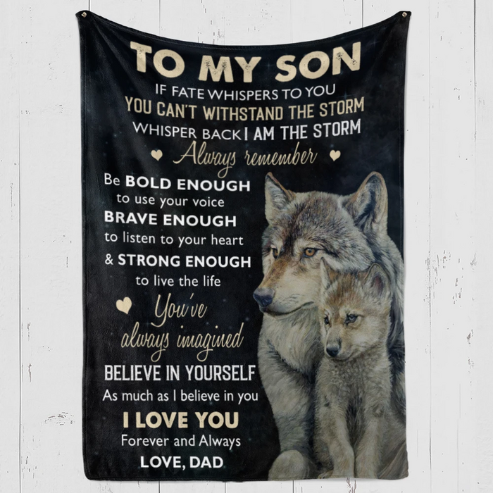 Personalized Fleece Blanket To My Son I Am The Storm Wolf Hugged Premium Blanket Custom Name