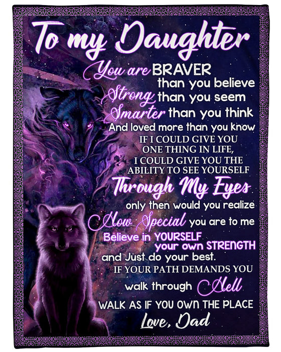 Personalized To My Daughter Blanket From Mom Dad Wolf You Are Braver Than You Believe Custom Name Gifts For Birthday