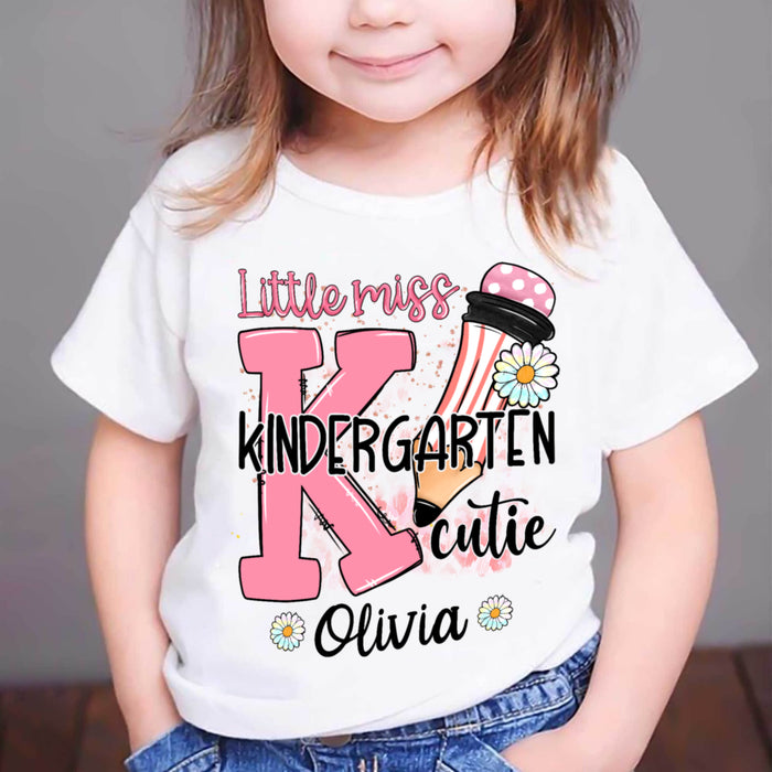 Personalized T-Shirt For Kids Little Miss Kindergarten Daisy Print Custom Name & Grade Level Back To School Outfit