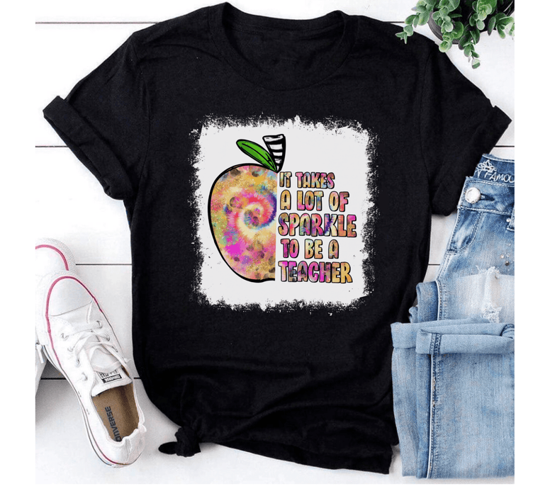 Personalized T-Shirt For Teachers It Takes A Lot Of Tie Dye Apple Design Custom Job Title Back To School Outfit