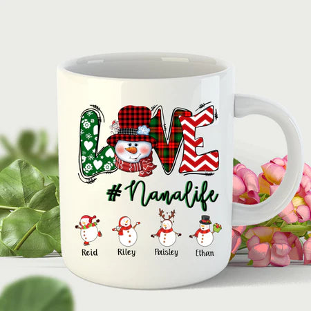 Personalized Coffee Mug Gifts For Grandma Snowman Plaid Santa Claus Custom Grandkids Name Christmas Birthday White Cup