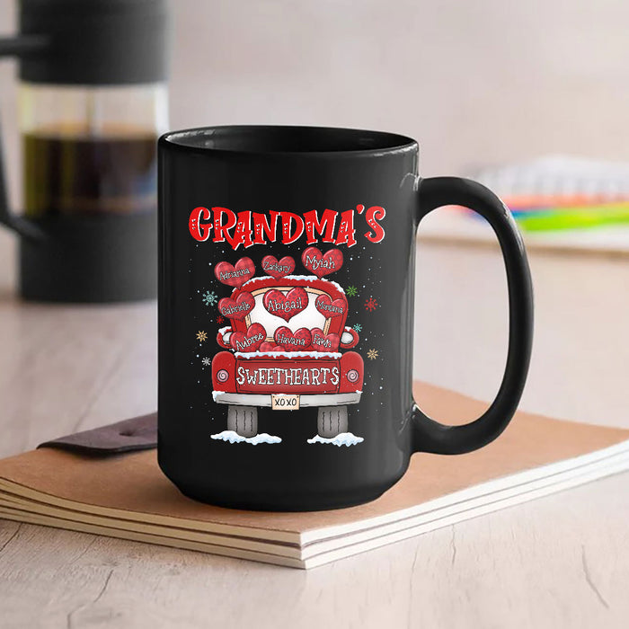 Personalized Coffee Mug Gifts For Nana Grandma's Sweethearts Red Truck Custom Grandkids Name Black Cup For Christmas