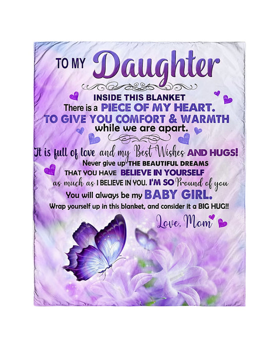 Personalized Lovely Blanket To My Daughter Purple Butterfly & Lily Fower Blankets Custom Name