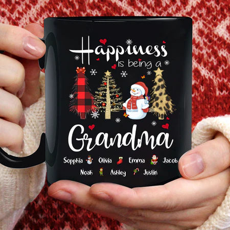 Personalized Coffee Mug Gifts For Grandma Happiness Is Being A Nana Leopard Custom Grandkids Name Christmas Black Cup
