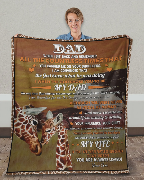 Personalized Blanket To My Dad From Daughter You Are Always Loved Old And Baby Giraffe Printed Custom Name