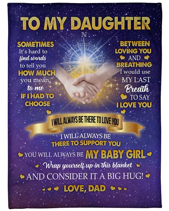 Personalized Blanket To My Daughter From Dad Vintage Hand In Hand & Compass Print Star Night Background Custom Name