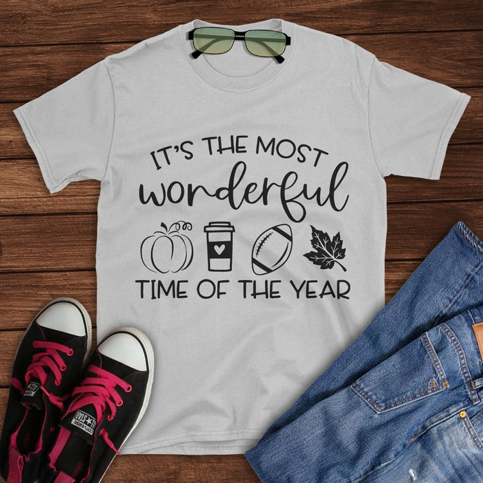 Classic T-Shirt For Kids It's The Most Wonderful Time Of The Year Pumpkin Spice Maple Leaf Football Lovers Shirt