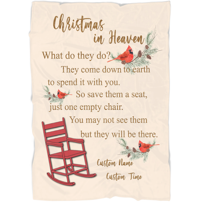 Personalized Memorial Blanket Christmas In Heaven For Family You May Not See Them Cardinal Bird Printed Custom Name