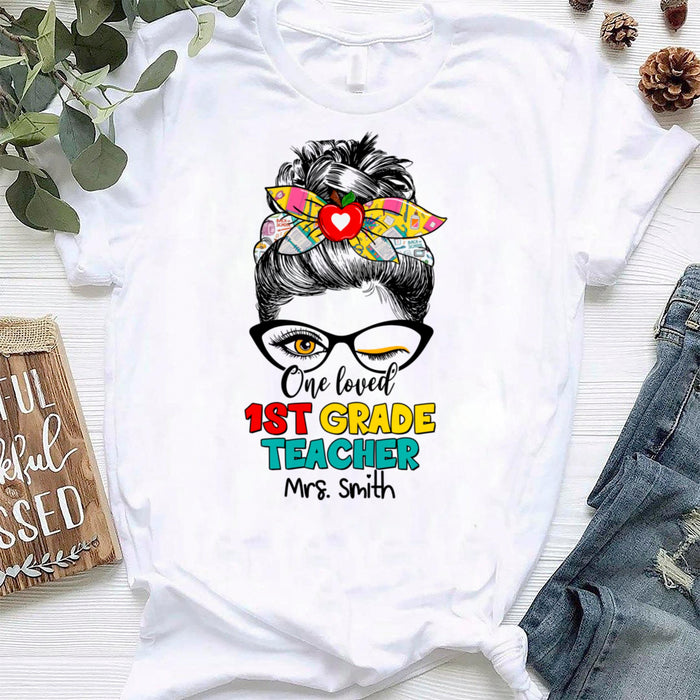 Personalized T-Shirt For Teacher One Loved First-grade Teacher Colorful Design Custom Name Back To School Outfit