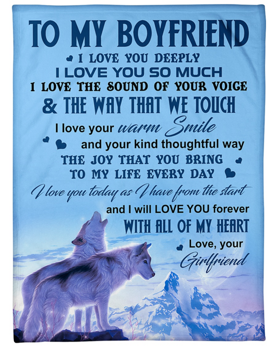 To My Boyfriend Sweet And Romantic Saying Message for Wife Art Print Wolf Couple Fleece Sherpa Blanket