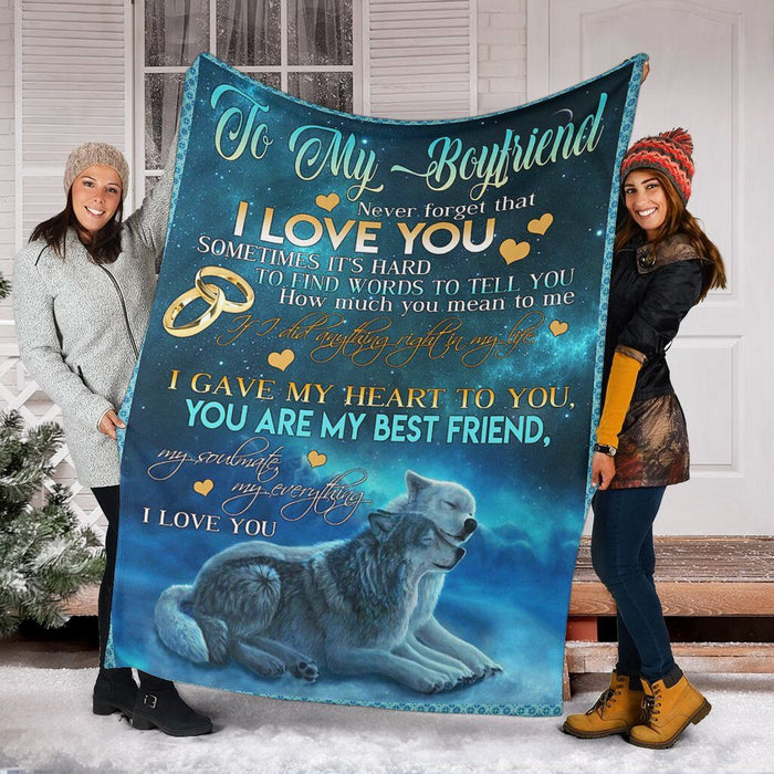 To My Boyfriend Wolf Fleece Blanket From Girlfriend never Forget That I Love You Great Blanket Gifts For Birthday Christmas Thanksgiving   Fleece Sherpa Blanket