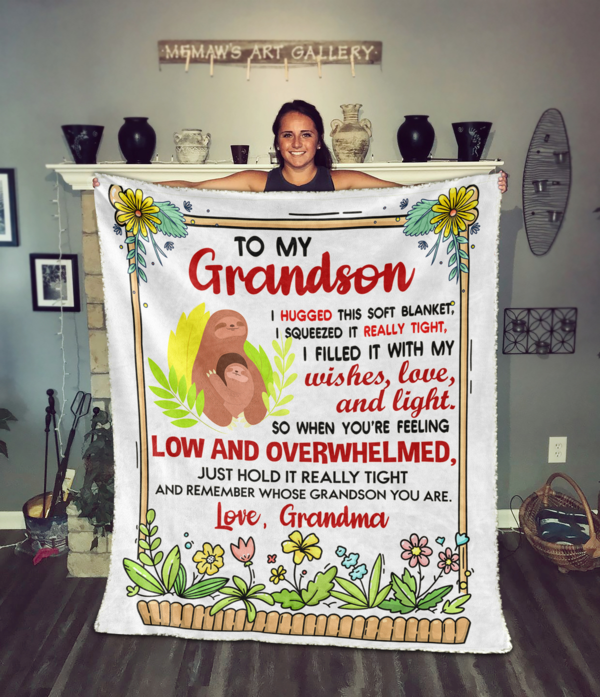 To My Grandson Fleece Blanket From Grandma Face Sweet Message Gifts for Grandson Customized Blanket