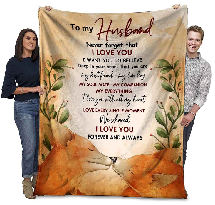 Personalized Fleece Blanket For Husband Print Fox Cute Customized Blanket Gift For Wedding Anniversary Birthday Valentines Day