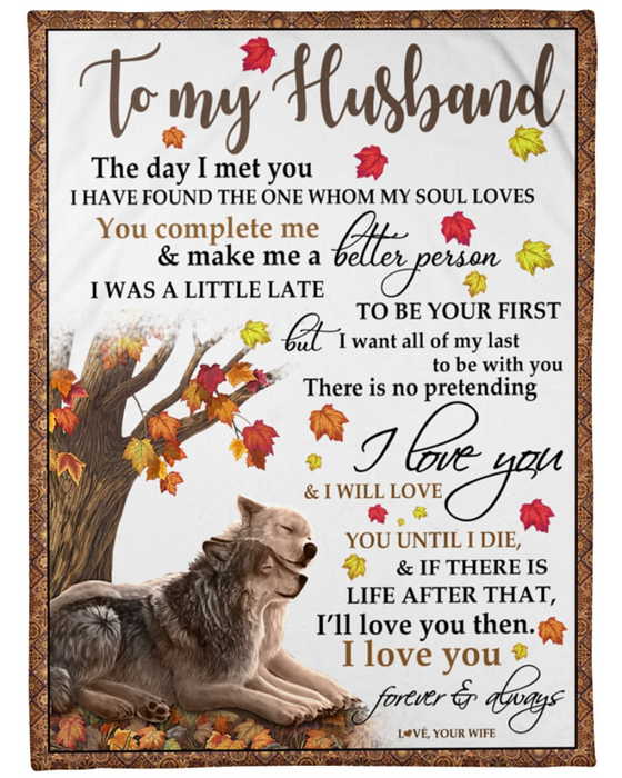 Personalized Fleece Blanket For Husband Print Cute Wolf Customized Blanket Gift For Wedding Anniversary Valentines Fleece Sherpa Blanket