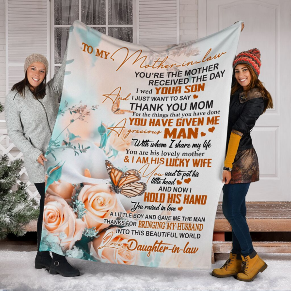 Personalized Fleece Blanket For Mother In Law Print Butterfly And Rose Gifts for Mother Sherpa Fleece Blanket
