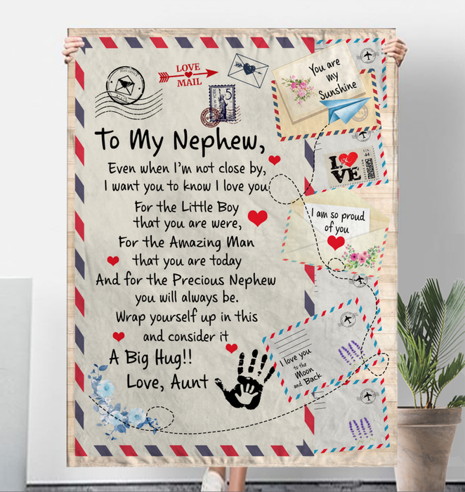 Personalized To My Nephew Air Mail Blanket From Aunt Even When I'm Not Close By Cute Handprint Printed