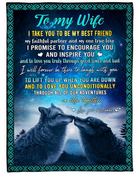 Personalized Fleece Blanket For Wife Print Wolf Cute Under Sky Star Customized Blanket Gift For Anniversary Wedding Birthday Valentines Gift For Her