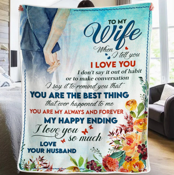 Personalized Fleece Blanket For Wife Print Couple Cute And Flower Customized Blanket Gifts For Christmas Valentine Wedding Anniversary Day Gift For Her