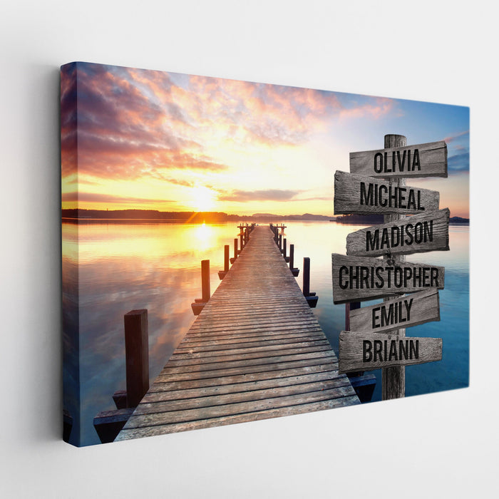 Personalized Canvas Wall Art Gifts For Family Sunset Lake Dock Nature Street Signs Custom Name Poster Prints Wall Decor