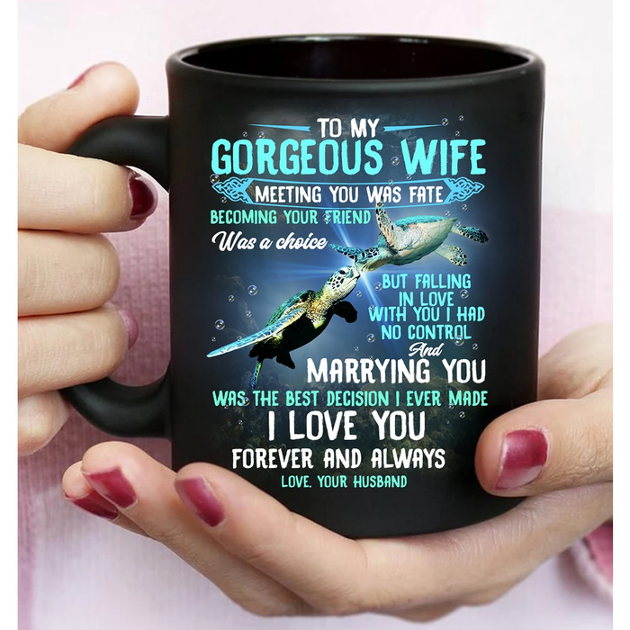 Personalized Coffee Mug For Wife From Husband Meeting You Was My Fate Sea Turtle Custom Name Black Cup Birthday Gifts