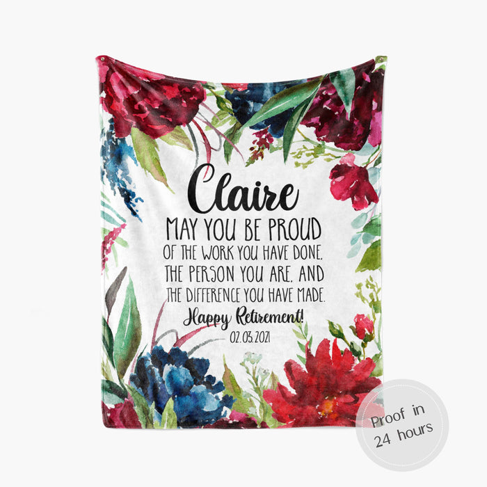 Personalized Retirement Blanket For Colleague Colorful Flowers Proud Of The Work Custom Name Retired Gifts For Men Women
