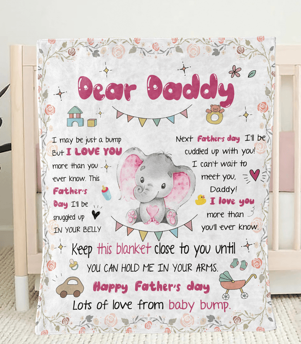 Personalized Blanket To My Dad From Baby Girl Elephant Printed Cartoon Design Custom Name Father'S Day Blanket