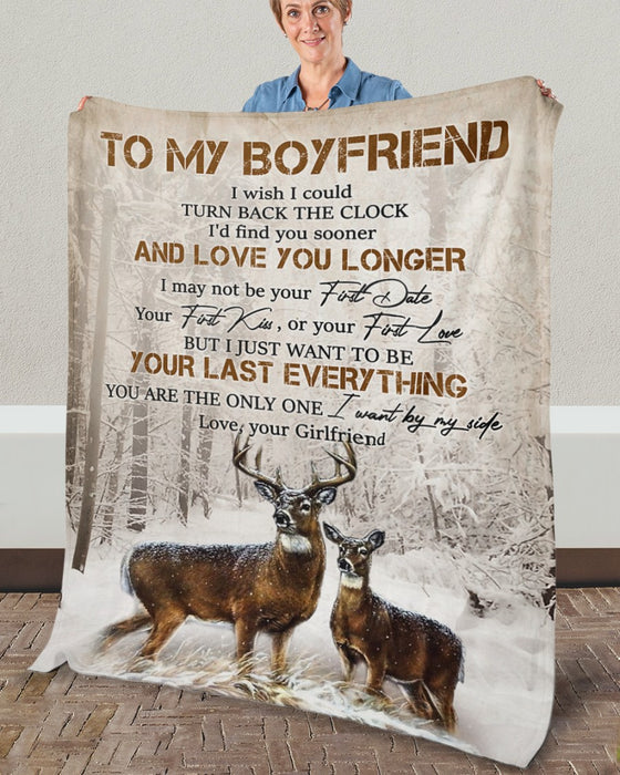 Personalized To My Boyfriend Blanket From Girlfriend Snow Forest Romantic Couple Deer Custom Name Gifts For Christmas