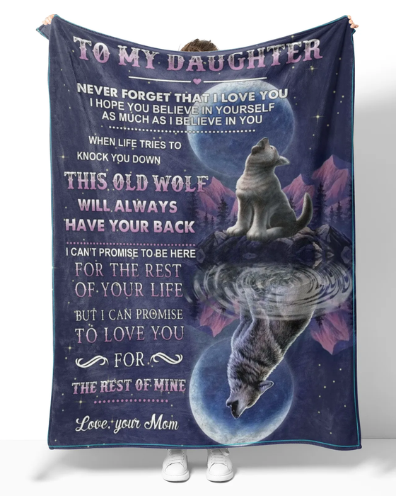 Personalized Fleece Blanket To My Daughter Full Moon With Wolf & Shadow Premium Blankets Custom Name