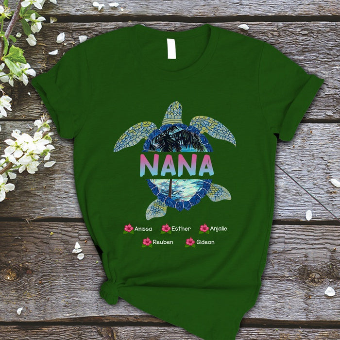 Personalized T-Shirt For Grandma Nana Turtle Shirt Custom Grandkids Name Shirt