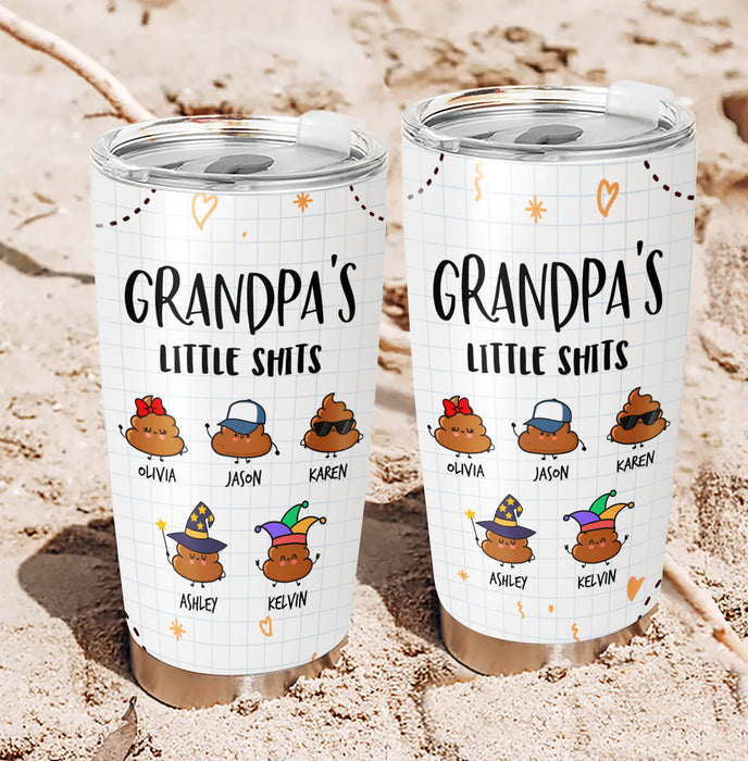 Personalized Tumbler For Grandpa From Grandkids Grandpa's Little Shits Note Background Custom Name Father's Day Gifts