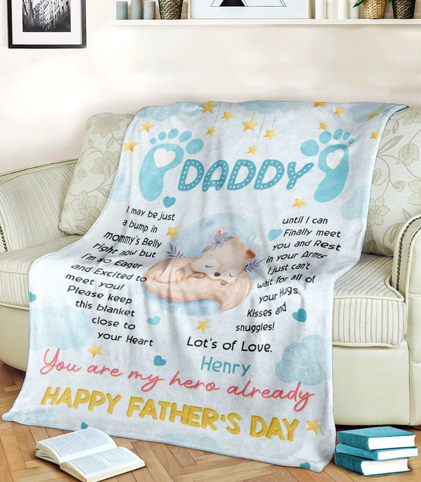 Personalized Fleece Sherpa Blanket From Baby Boy To Expecting Dad Cute Fox I Just Can't Wait Custom Name For Fathers Day