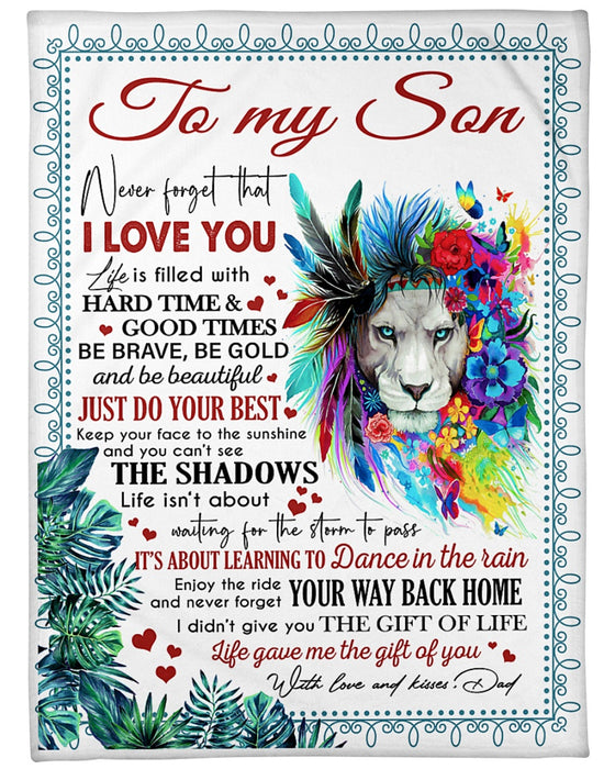 Personalized To My Son Blanket From Mom Dad Custom Name Tropical Lion Be Brave Be Bold Be Beautiful Gifts For Birthday