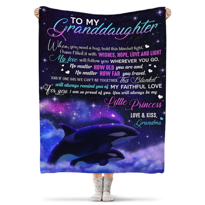 Personalized To My Granddaughter Blanket From Grandma When You Need A Hug Hold This Blanket Tight Whale Family Printed