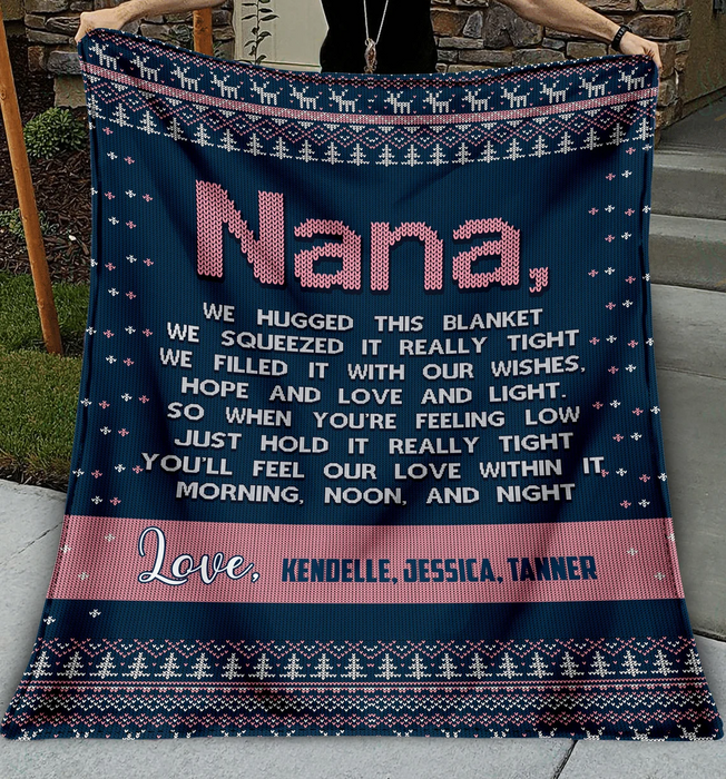 Personalized To My Nana Fleece Blanket From Grandkids We Hugged This Blanket Custom Names Christmas Blanket