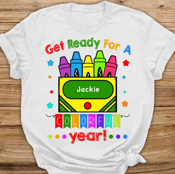 Personalized T-Shirt For Kids Get Ready Colorful Crayons Printed Custom Name Back To School Outfit