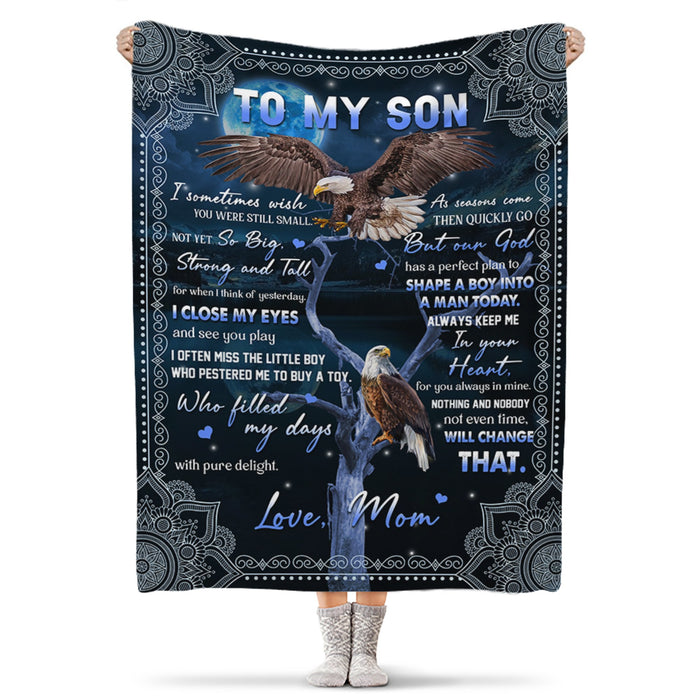 Personalized To My Son Blanket From Mom I Sometimes Wish You Were Still Small Cute Eagle Printed Mandala Design Blanket