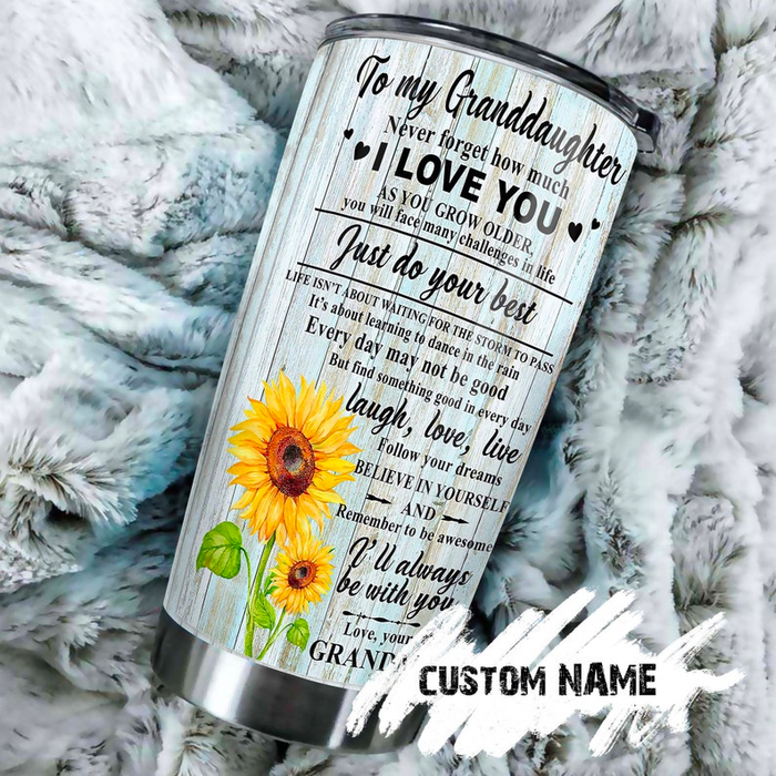 Personalized Tumbler To Granddaughter Gifts From Grandmother Hand In Hand Sunflower Wooden Custom Name Travel Cup 20oz