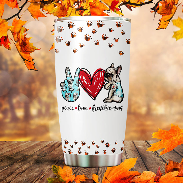 Personalized Tumbler For Dog Lover Peace Love French Bulldog Pumpkins Custom Name Travel Cup Gifts For Halloween