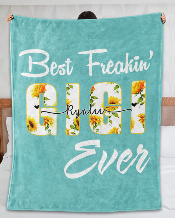 Personalized Blanket For Grandma Best Freakin' Gigi Ever Sunflower Printed Custom Name Monogram Design