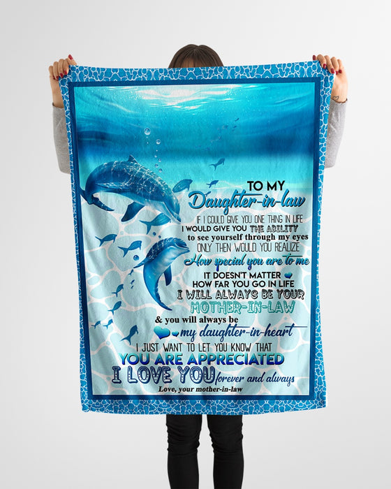 Personalized To My Daughter In Law From Mother In Law Sea Dolphins Fleece Sherpa Blanket I Love You Forever And Always