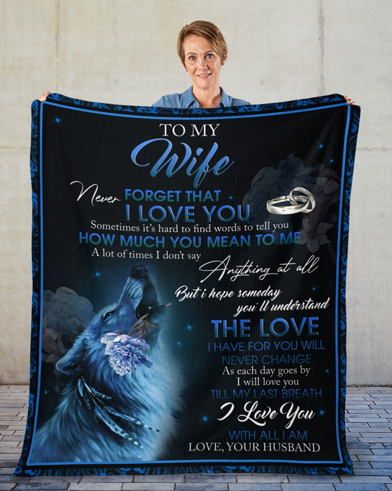 Personalized Fleece Blanket To My Wife From Husband Blue Wolf Printed Custom Name Blanket For Valentines