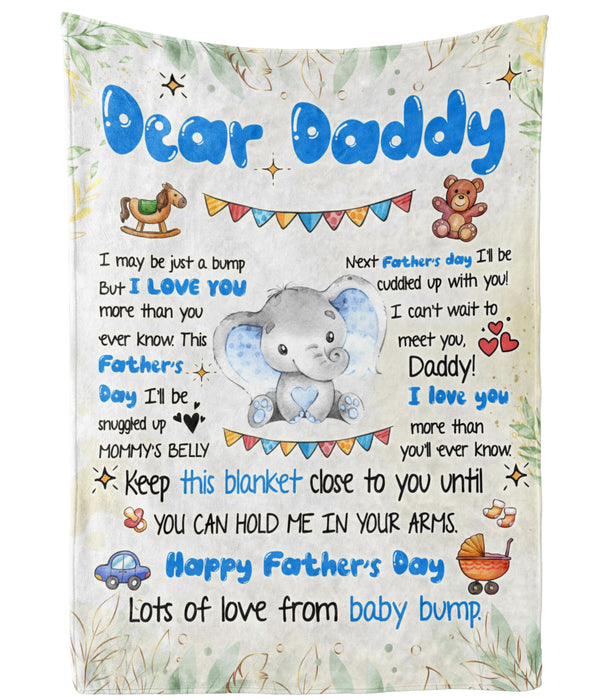 Personalized Blanket To My Dad From Baby Bump Happy Father's Day Cute Baby Elephant Cartoon Style Custom Name